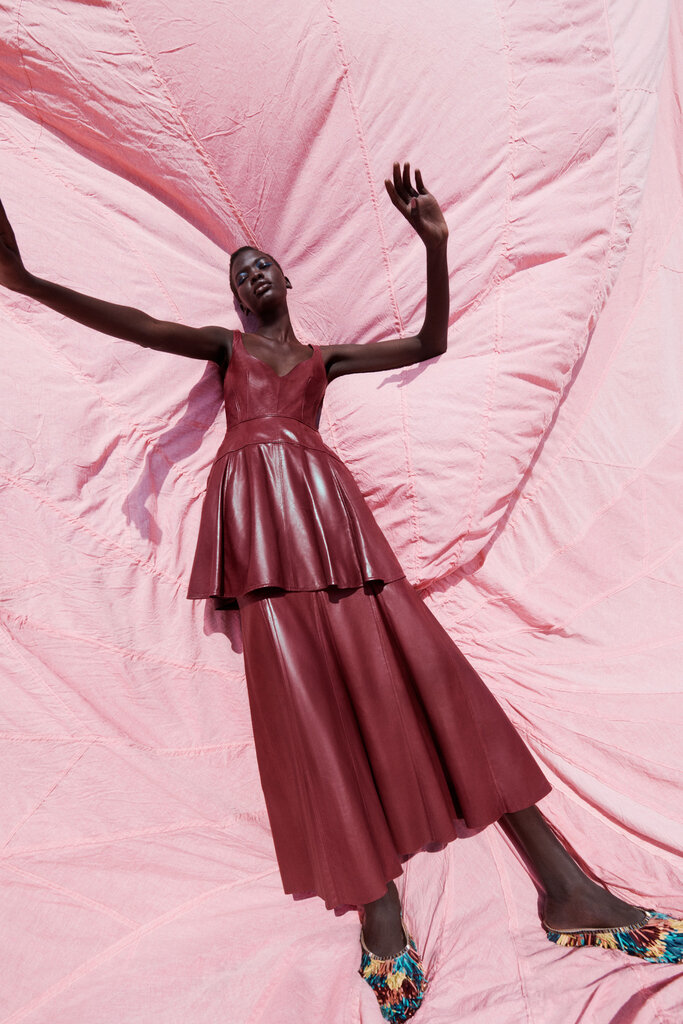 Ulla Johnson resort S25 burgundy leather dress