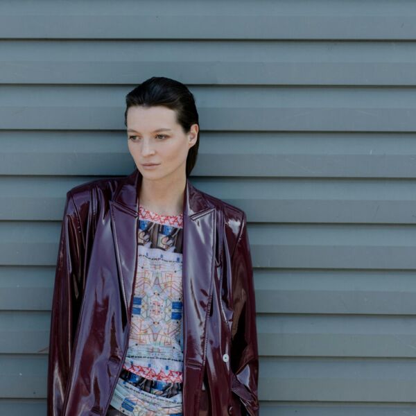 Burgundy patent leather jacket