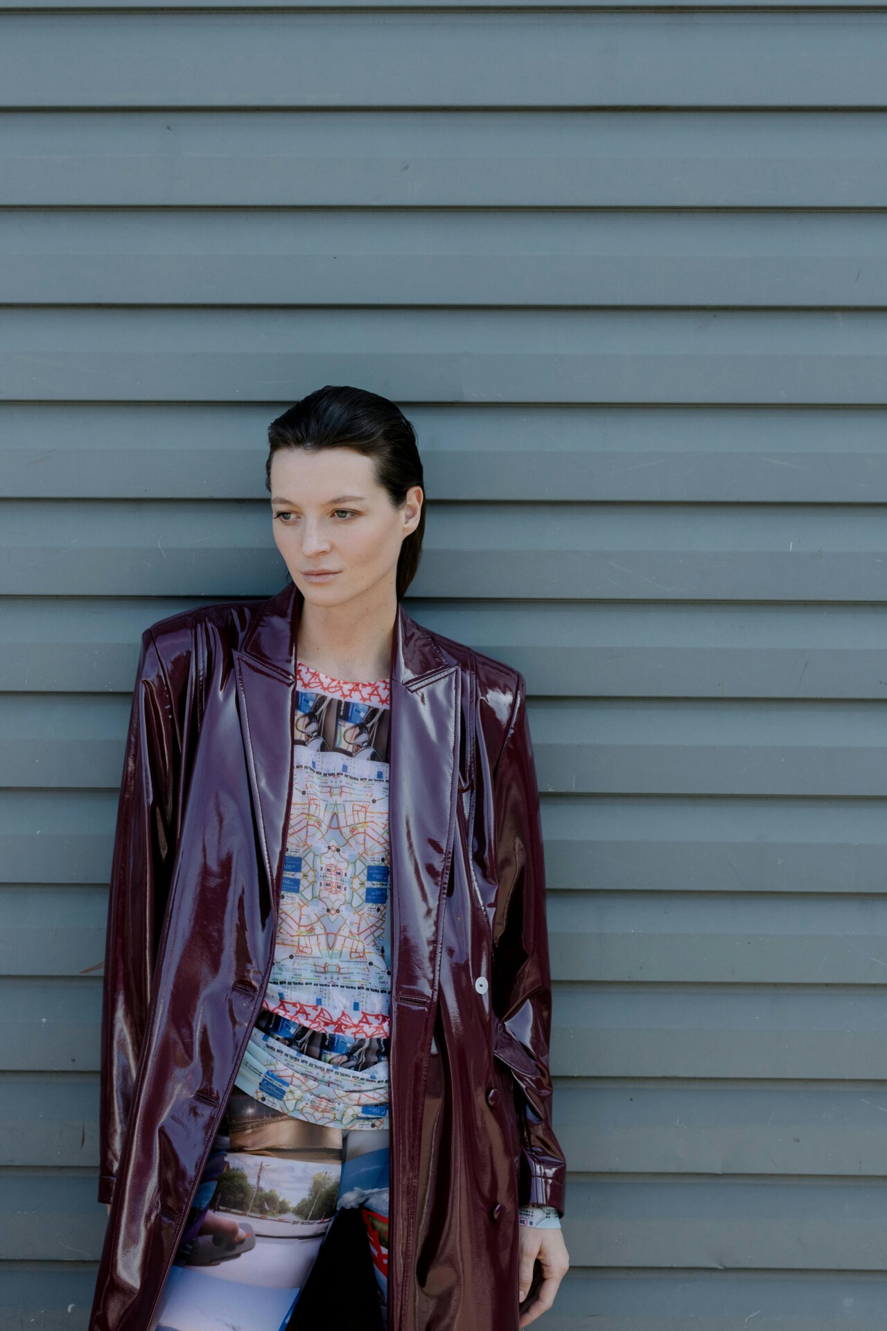 Burgundy patent leather jacket