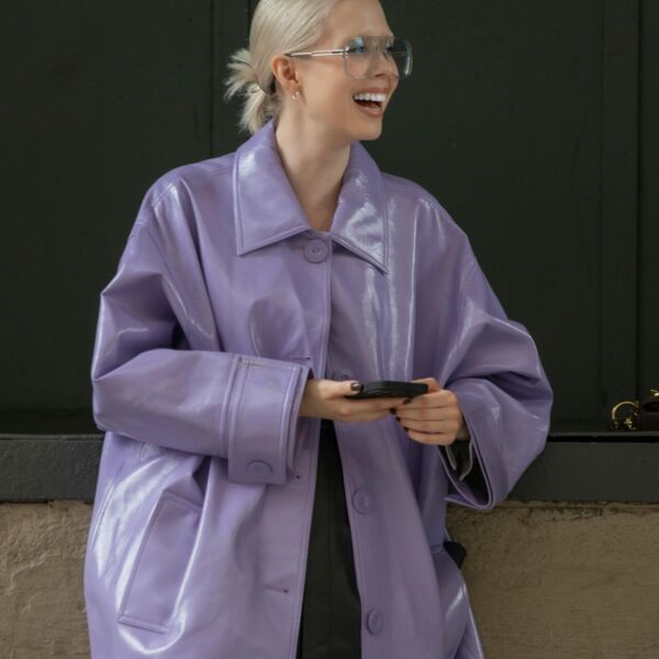 Lilac patent leather coat