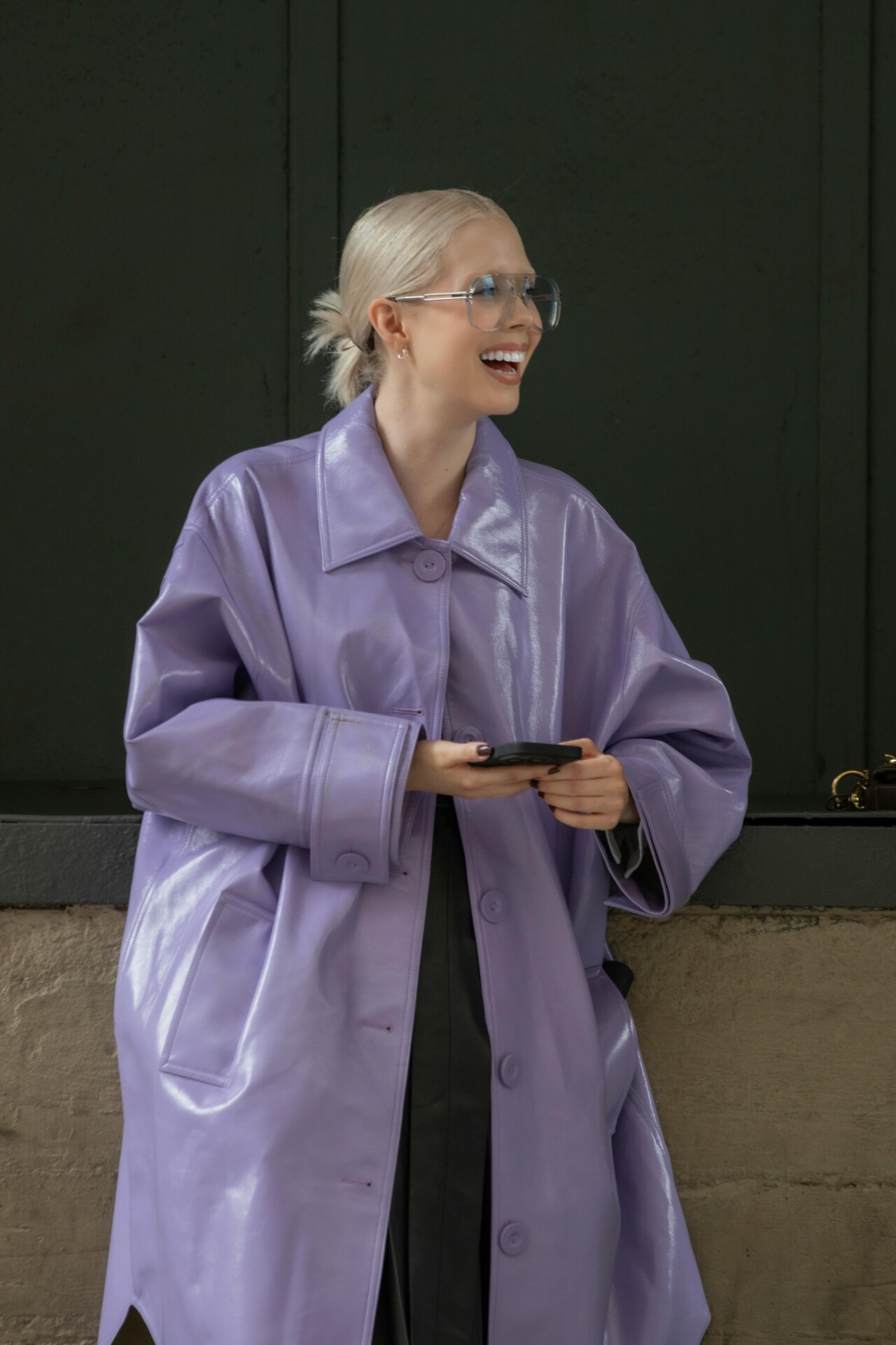 Lilac patent leather coat