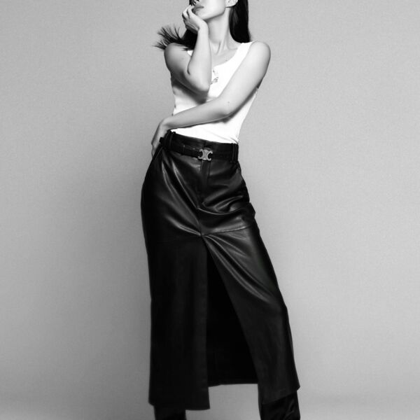 Black leather long skirt