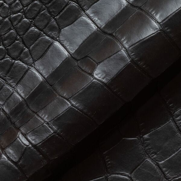 Matte hand-cut large crocodile embossed half calfskin leather